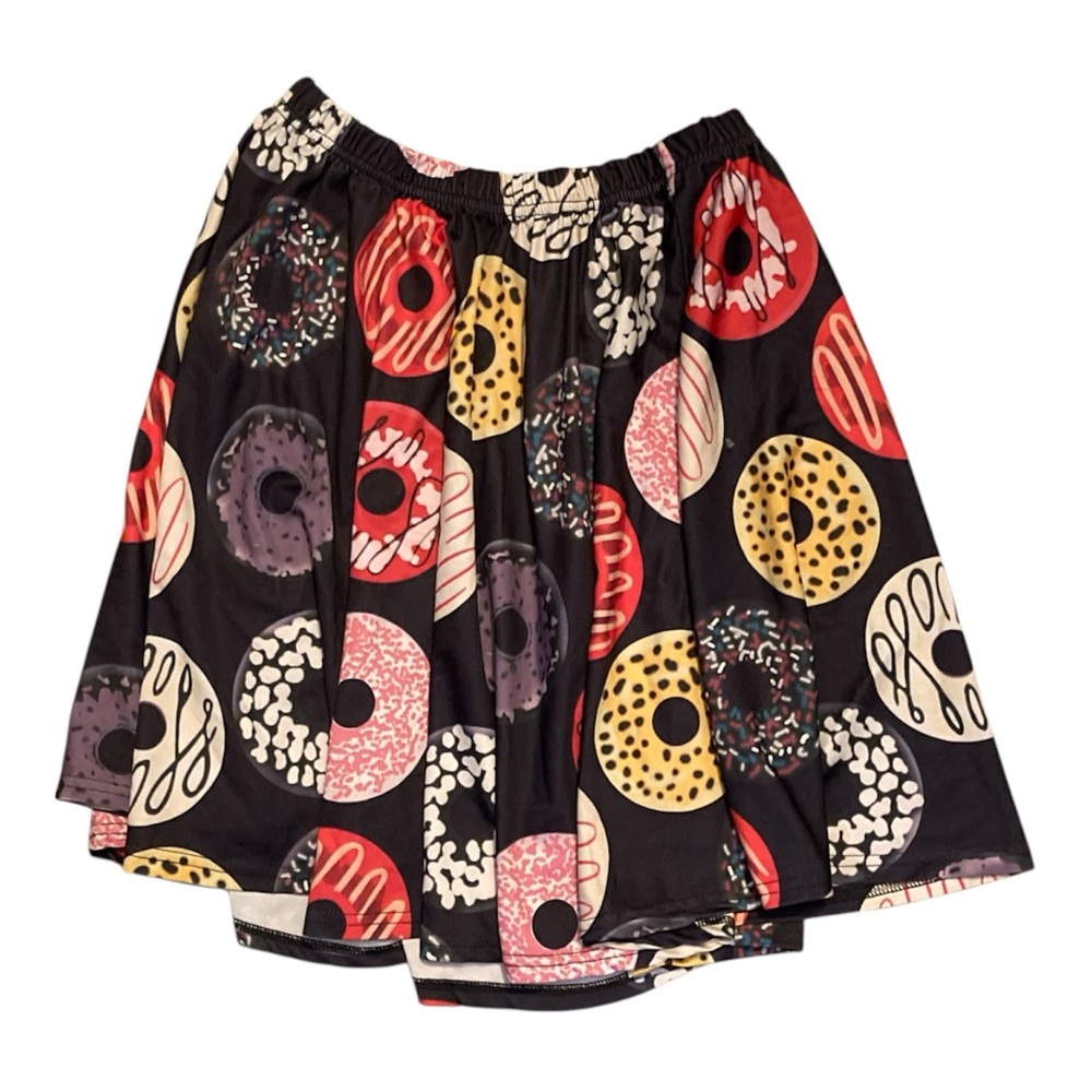 Playful Donut Print Skater Skirt in Black and Multicolor